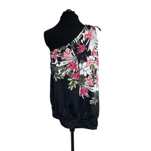 Swimsuits For All Women's Floral One Shoulder Takini Swim Top Black Size 24